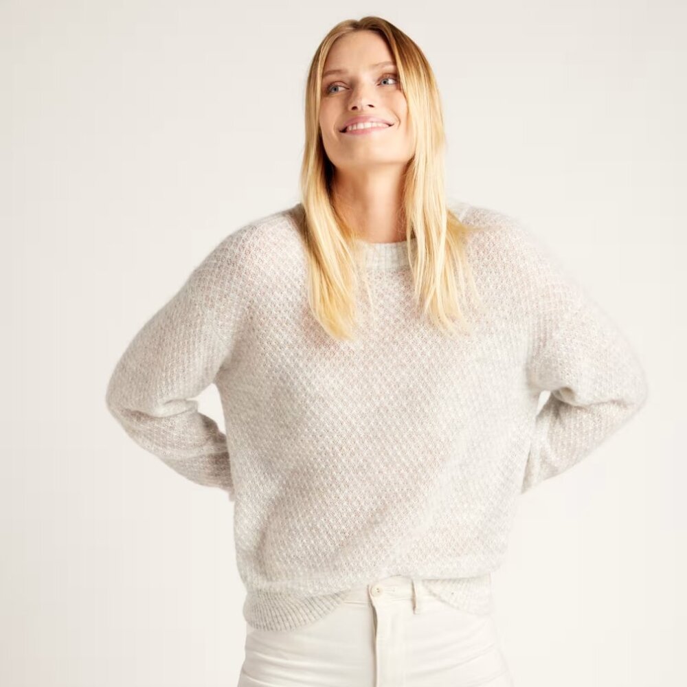 Quince Baby Alpaca Diamond Stitch Crew Neck Sweater (S, fits like XS)